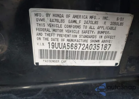2002 Acura Tl 3.2 Type S from USA, damaged, VIN 19UUA56872A035187